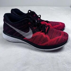 Nike Flyknit‎ Lunar 3 Shoes Mens Size 12 Black Red Running Sneakers 698181-006